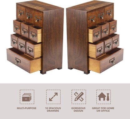 Library Card Catalog Solid Wood Small Curio Cabinet l Retro Storage Organizer Apothecary Drawer Dresser l Thread Coin Trading Card Storage Shelf | Tall - FULLY ASSEMBLED