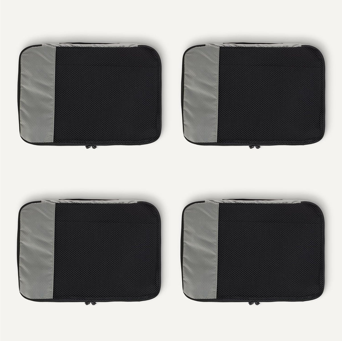 Amazon Essentials 4-Piece Packing Cubes Travel Accessories Set, Space-Saving Luggage Organizer with Double Zipper, Mesh Top Panel, Medium, Gray (Previously Amazon Basics)