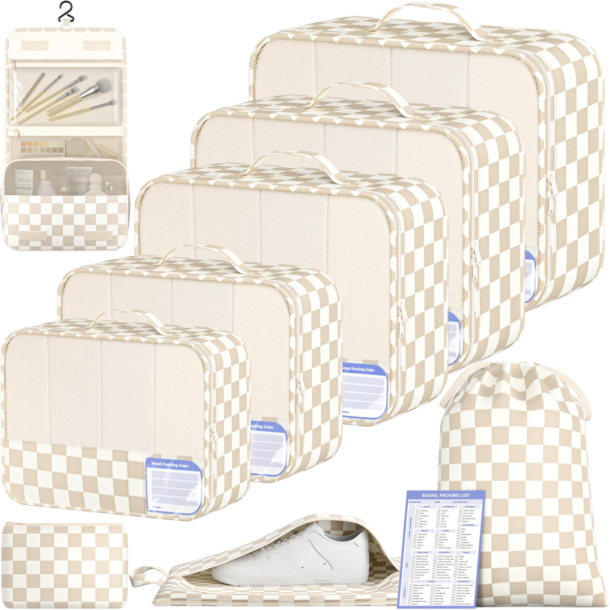 BAGAIL 9 Set Packing Cubes with Packing List Luggage Packing Organizers for Travel Accessories (Black)