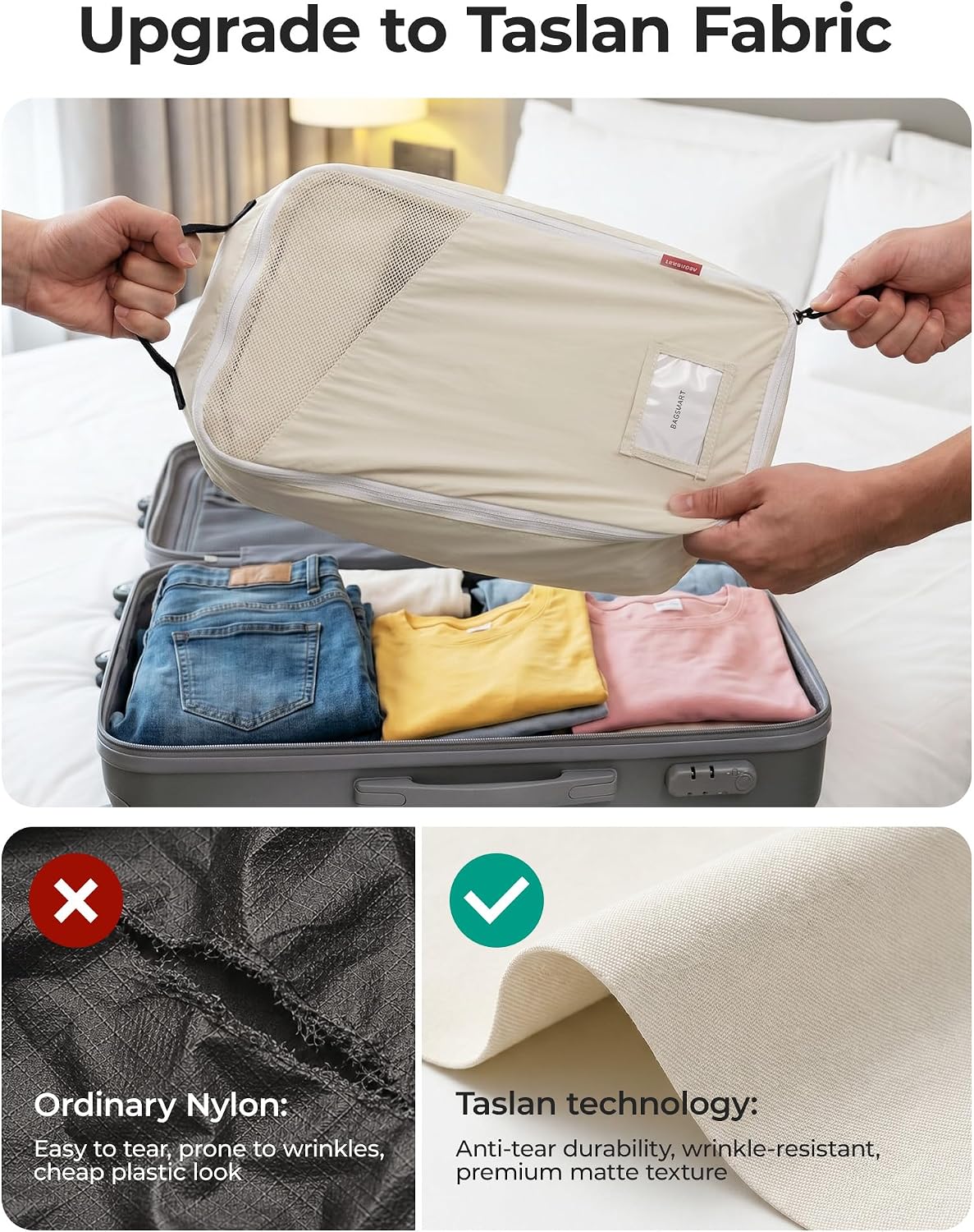 BAGSMART 6 Set Packing Cubes for Travel with Fillable Neck Pillow, Shoe Bag
