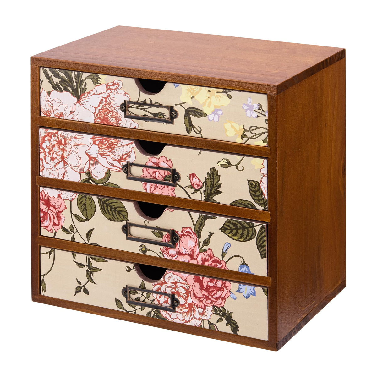 Mid-Century Modern Geometric Pattern Desk Organizer - Earth Tone Desktop Storage with 4-Drawer - Retro Modern Wood Cabinet for Office Supplies, Craft Tools, & Home Organization - MCM Drawer Unit