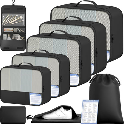 BAGAIL 9 Set Packing Cubes with Packing List Luggage Packing Organizers for Travel Accessories (Black)