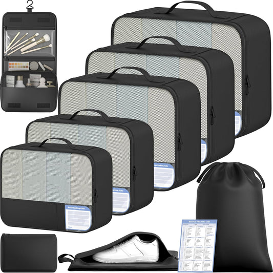BAGAIL 9 Set Packing Cubes with Packing List Luggage Packing Organizers for Travel Accessories (Black)