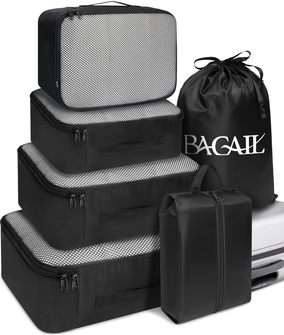 BAGAIL 8 Set Packing Cubes Luggage Packing Organizers for Travel Accessories-Jet Black
