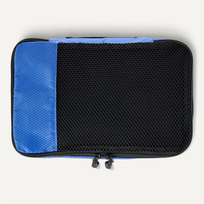 Amazon Essentials 4-Piece Packing Cubes Travel Accessories Set, Space-Saving Luggage Organizers with Double Zipper, Mesh Top, Small/Medium/Large/Slim, Blue (Previously Amazon Basics)