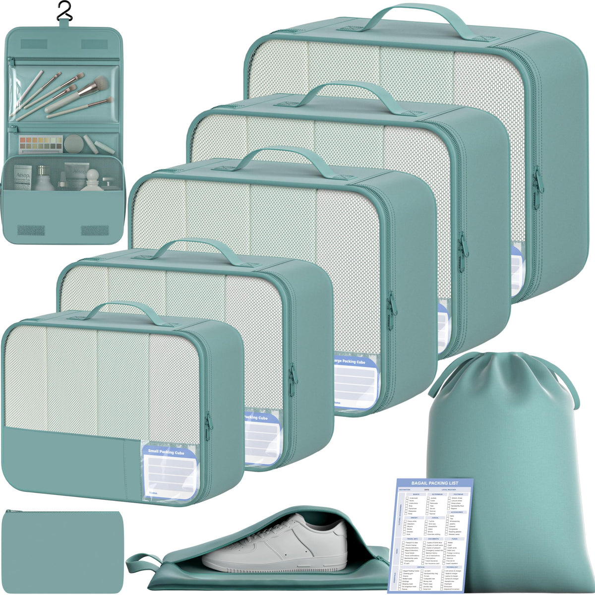 BAGAIL 9 Set Packing Cubes with Packing List Luggage Packing Organizers for Travel Accessories (Cream)