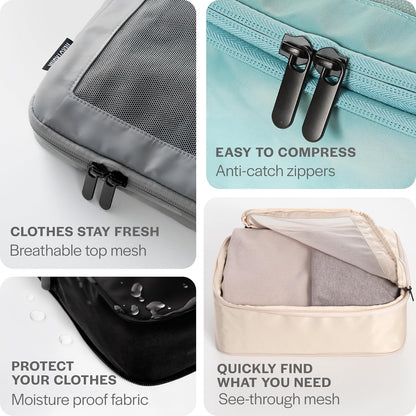 Aerotrunk Compression Packing Cubes for Travel, 6-Pack, Light Grey