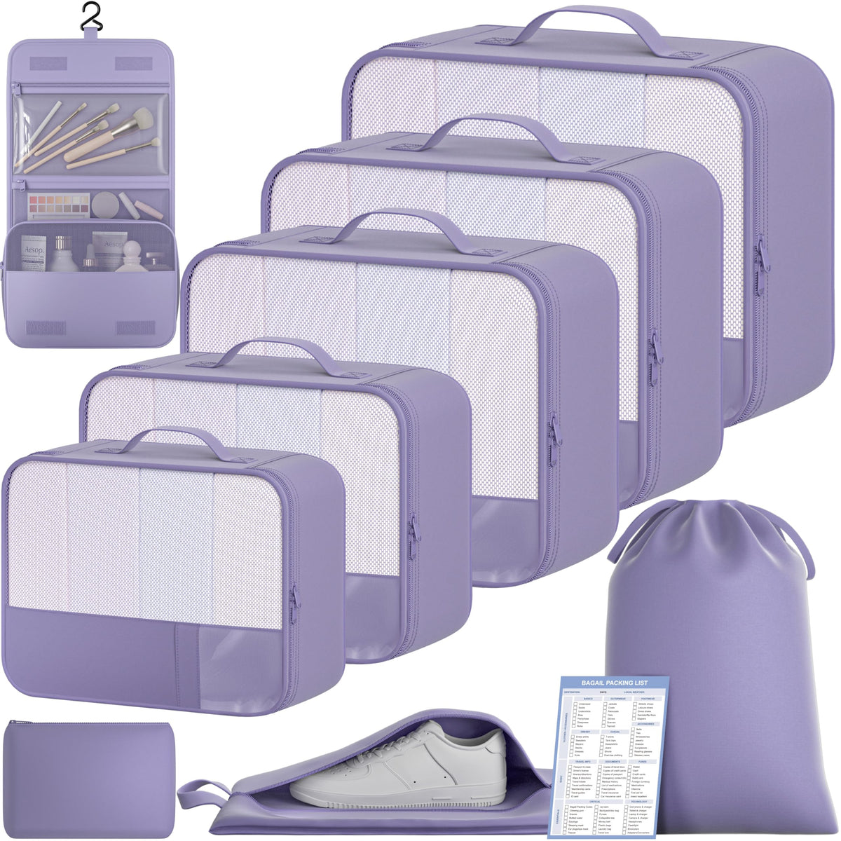 BAGAIL 9 Set Packing Cubes with Packing List Luggage Packing Organizers for Travel Accessories (Cream)