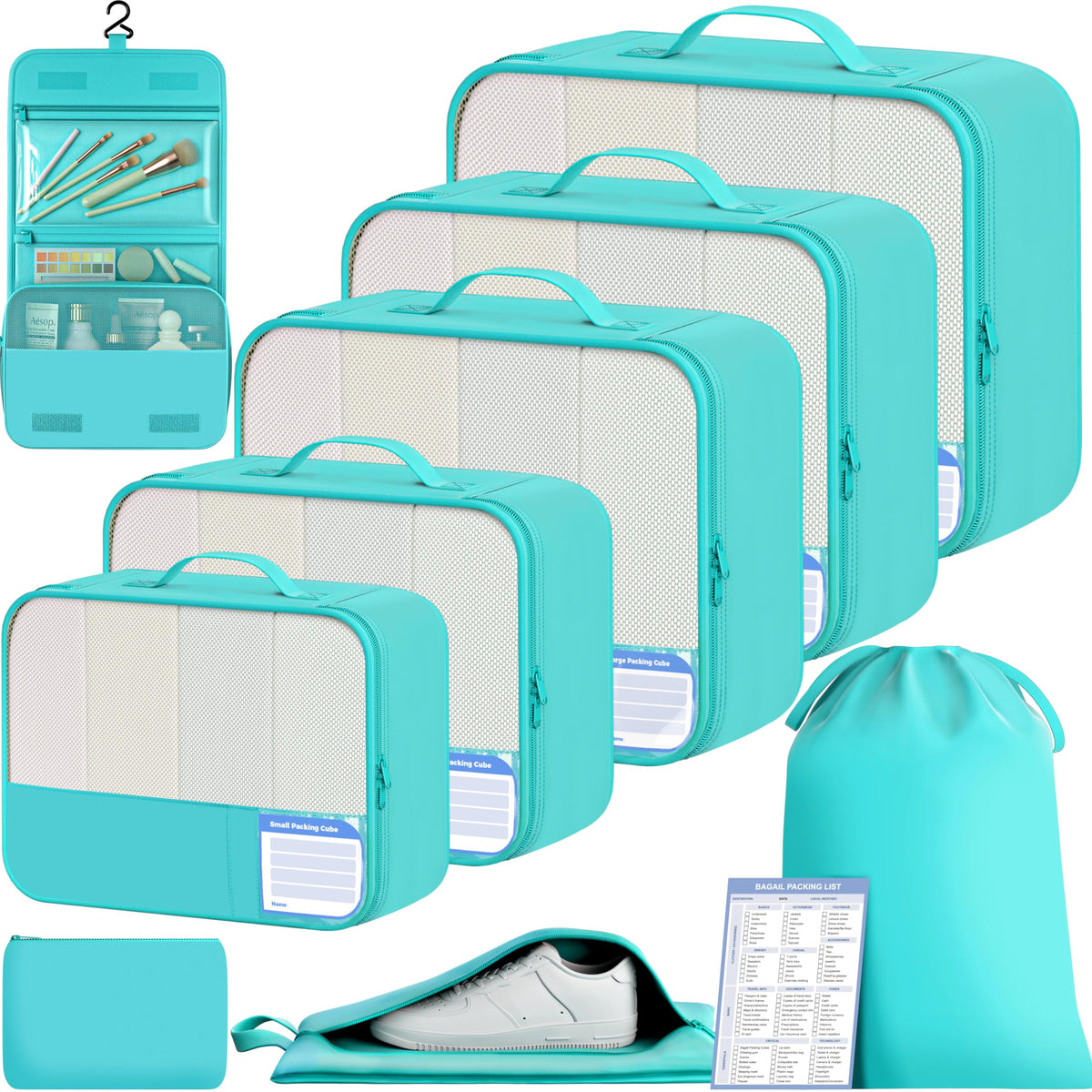 BAGAIL 9 Set Packing Cubes with Packing List Luggage Packing Organizers for Travel Accessories (Black)