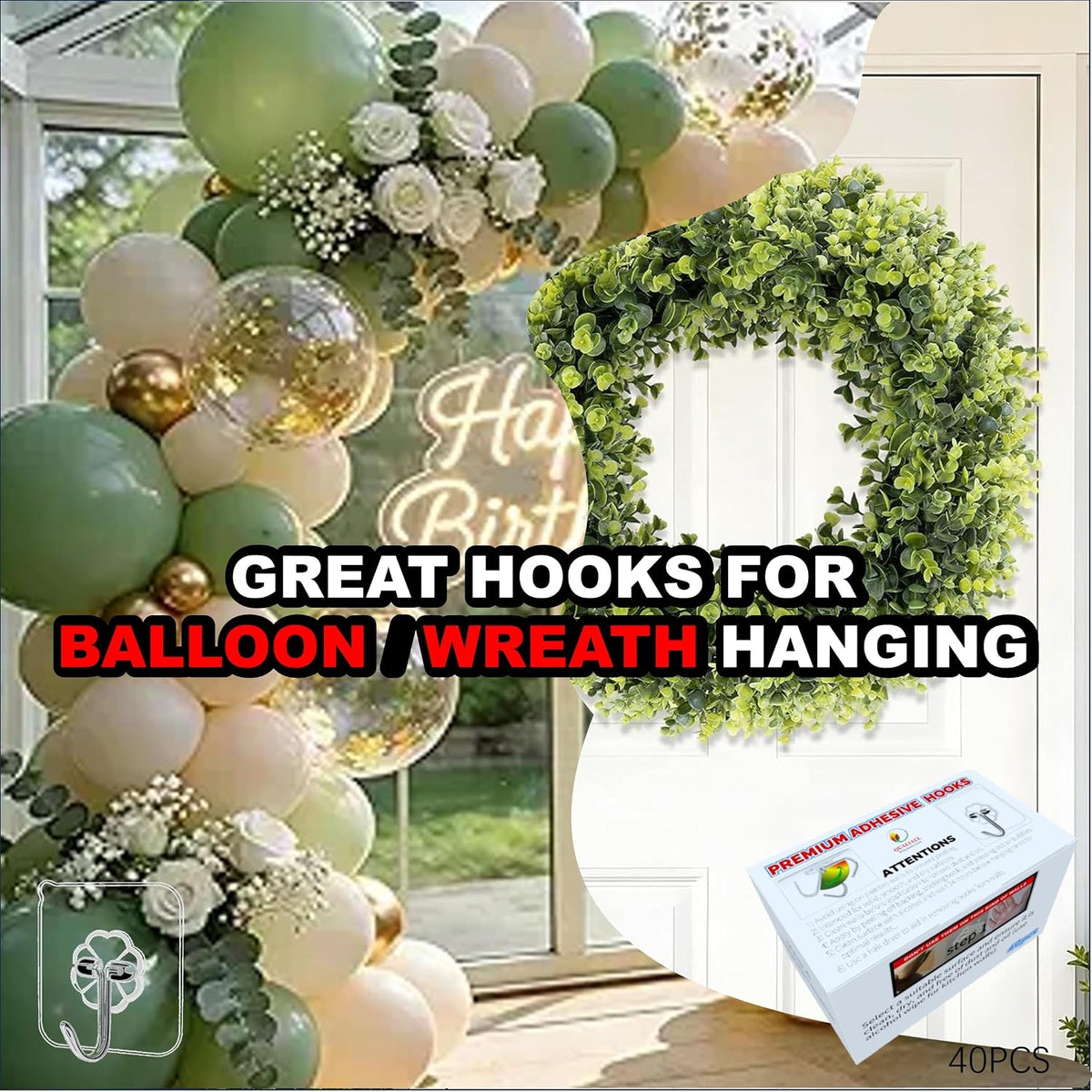 QUALIALL Adhesive Hooks, Transparent, 40pcs