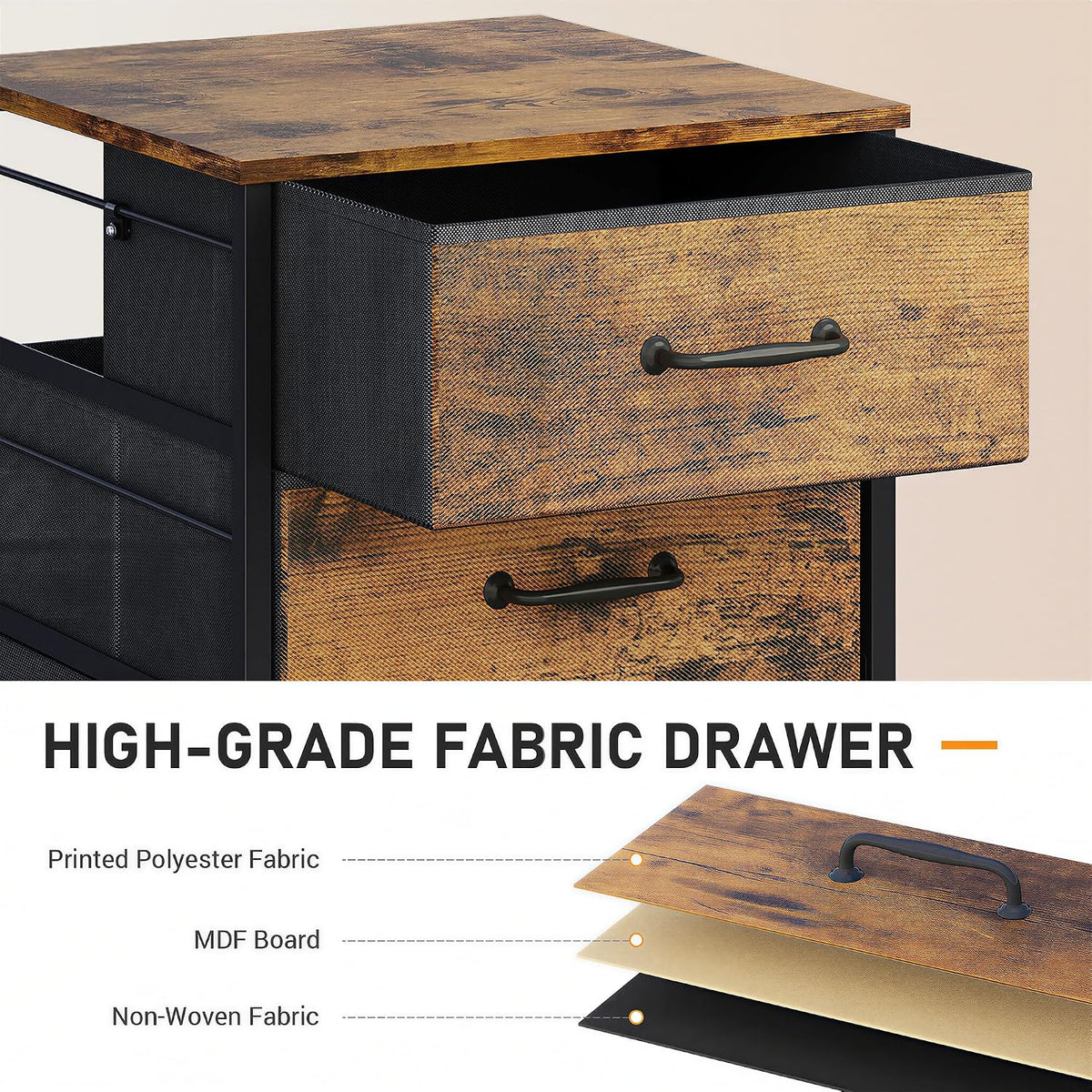 DEVAISE 3-Drawer Mobile File Cabinet, Rolling Printer Stand, Rustic Brown