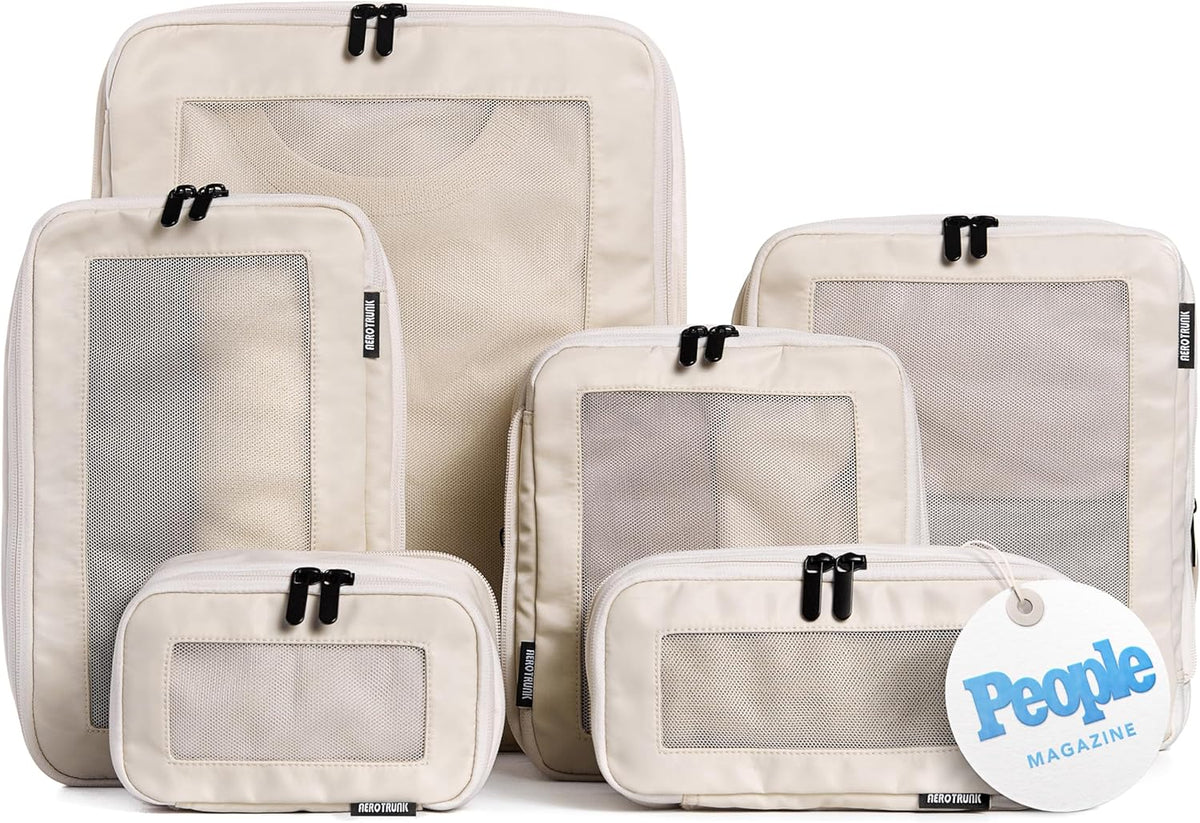Aerotrunk Compression Packing Cubes for Travel, 6-Pack, Beige