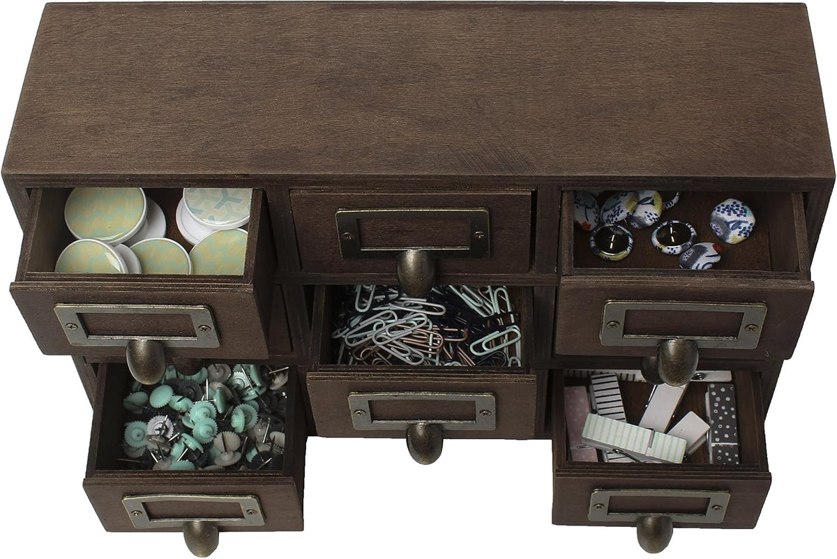 Kate and Laurel Apothecary Wood Desk Drawer Set, 9 Drawers, Rustic Brown