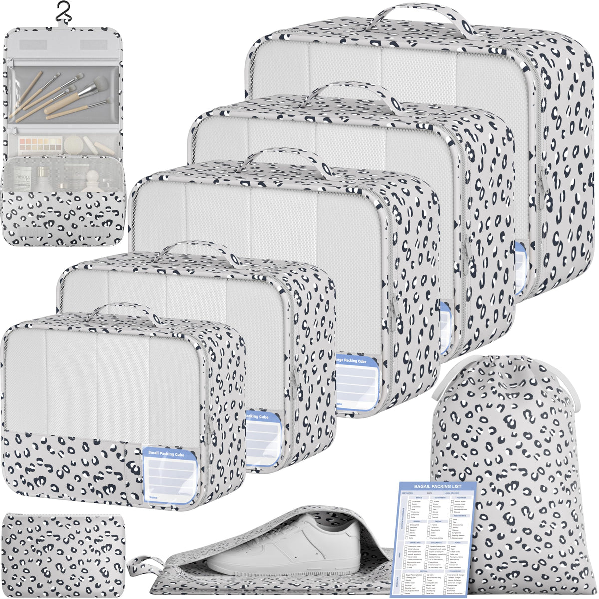 BAGAIL 9 Set Packing Cubes with Packing List Luggage Packing Organizers for Travel Accessories (Black)