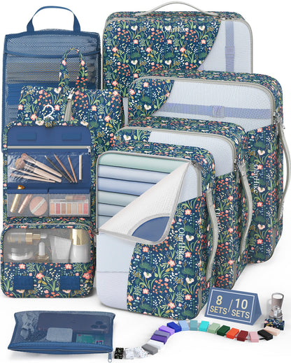 10 Set Packing Cubes for Travel, Gifts for Women Mom,Anti-Tearing Suitcase Organizer for Luggage with Shoe & Hanging Toiletry Bag,OlarHike Vacation Essentials & Accessories for Cruise Ship