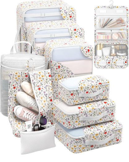 10 Set Packing Cubes for Travel, Gifts for Women Mom,Anti-Tearing Suitcase Organizer for Luggage with Shoe & Hanging Toiletry Bag,OlarHike Vacation Essentials & Accessories for Cruise Ship