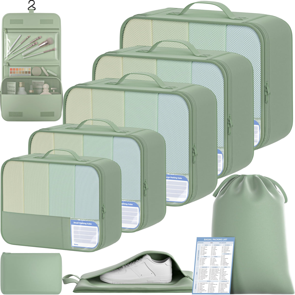 BAGAIL 9 Set Packing Cubes with Packing List Luggage Packing Organizers for Travel Accessories (Black)