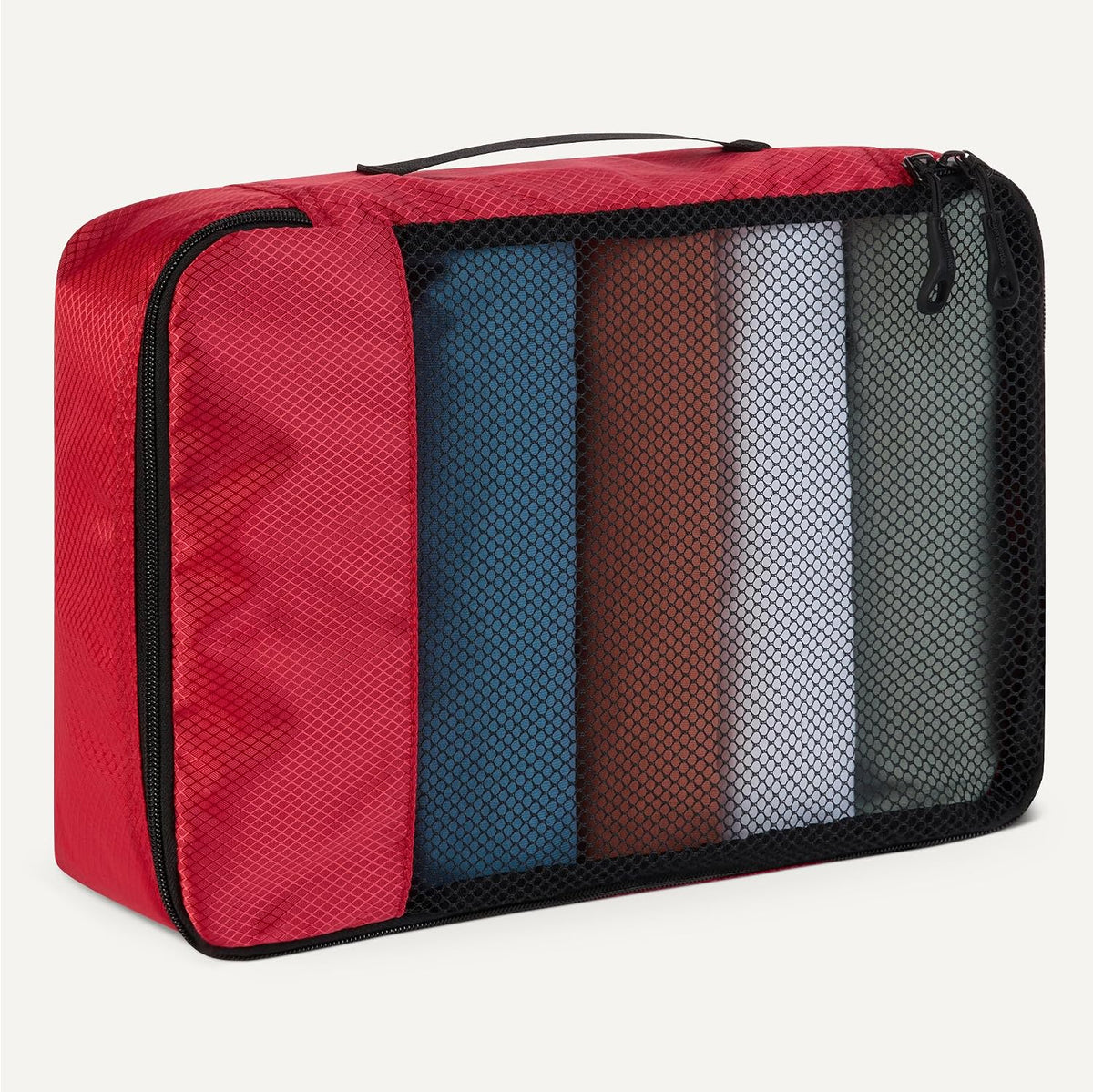 Amazon Essentials 4-Piece Packing Cubes Travel Accessories Set, Luggage Organizer with Double Zipper, Mesh Top, Space-Saving, Medium, Red (Previously Amazon Basics)