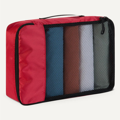 Amazon Essentials 4-Piece Packing Cubes Travel Accessories Set, Luggage Organizer with Double Zipper, Mesh Top, Space-Saving, Medium, Red (Previously Amazon Basics)