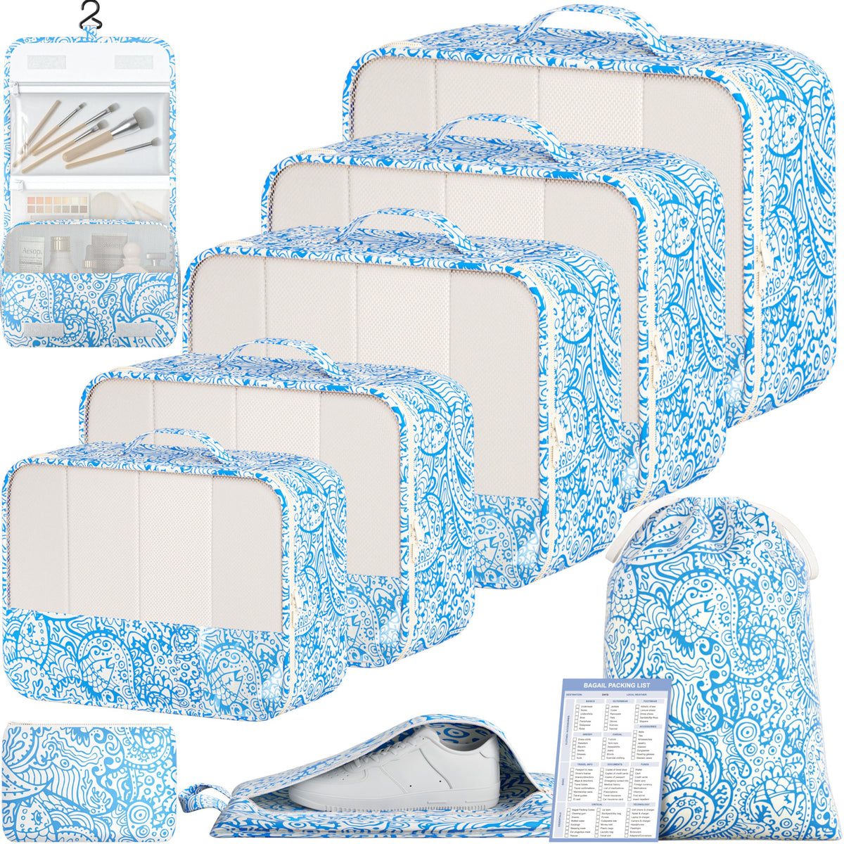 BAGAIL 9 Set Packing Cubes with Packing List Luggage Packing Organizers for Travel Accessories (Cream)