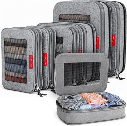 LeanTravel Premium Compression Packing Cubes for Travel - Suitcase Organizer Bags with Double Zipper & Breathable Mesh Panel - Space Saving Carry On Luggage Essentials (6-Pack, Grey)